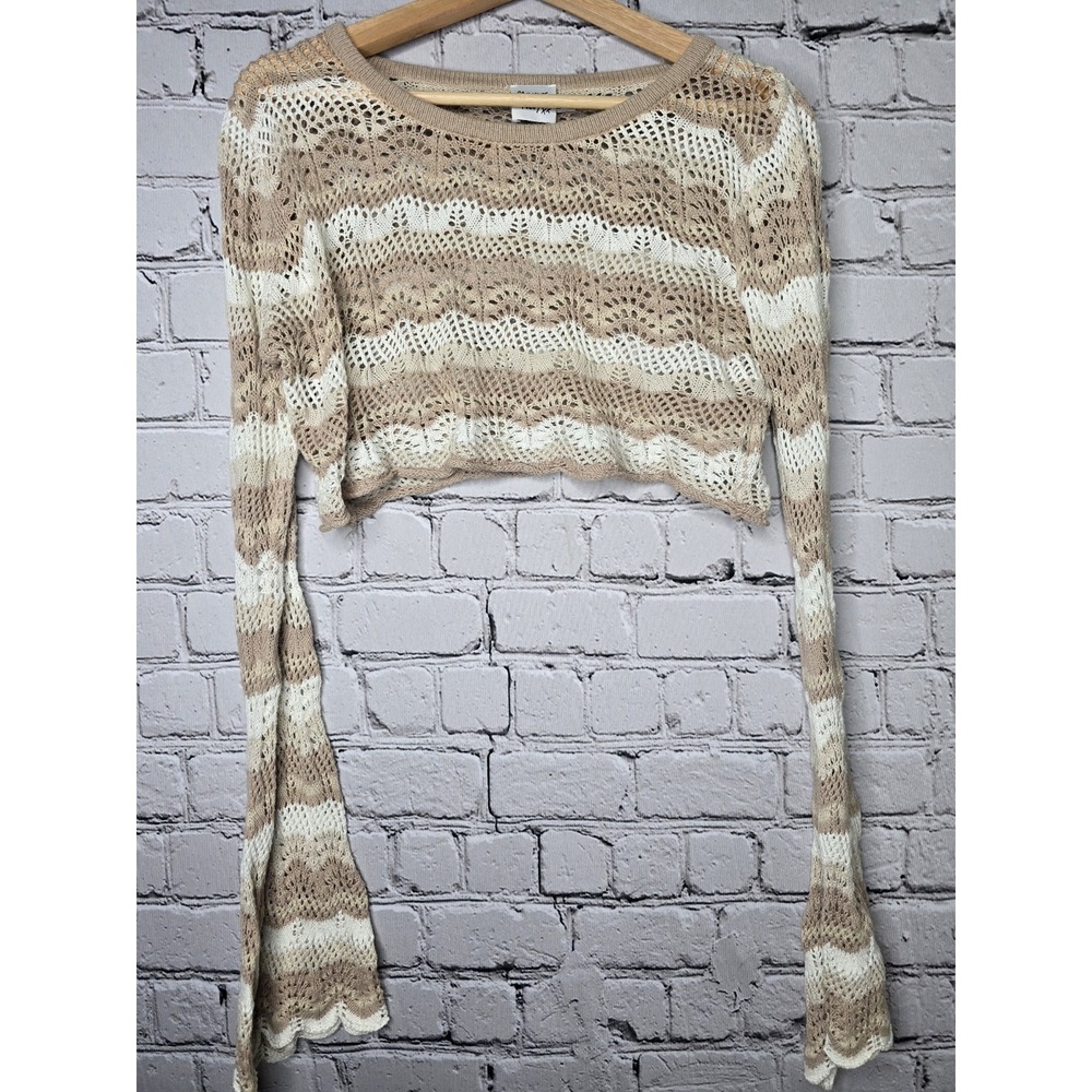 Princess Polly Leah Cream Brown Knit Boho Crop Top Long Sleeves 100% Cotton‎ 12